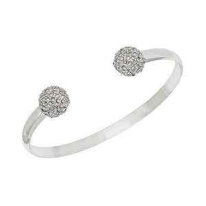 Pave Ball on Open Silver Cuff Bracelet