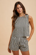 Black and Cream Gingham Check Tank Top & Shorts Set (S-XL)