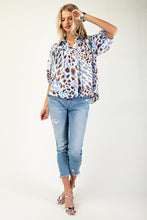 Load image into Gallery viewer, Leopard Print Button Down Blouse in blue
