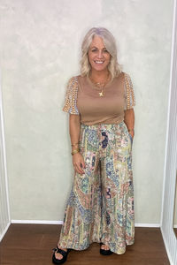 Mixed Print Voluminous Wide Leg Pants