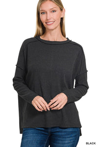 RIBBED LONG SLEEVE Top in Black