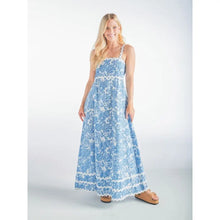 Load image into Gallery viewer, BLUE FLORAL MAXI DRESS WITH RICRAC TRIM
