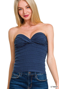 TEXTURED TUBE TOP IN LIGHT NAVY