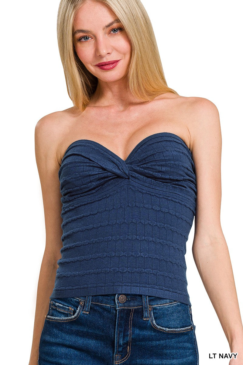TEXTURED TUBE TOP IN LIGHT NAVY
