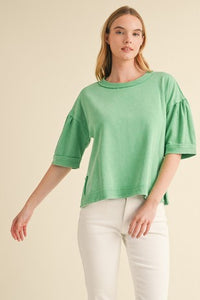 APPLE ACID WASHED 1/2 Sleeves Top