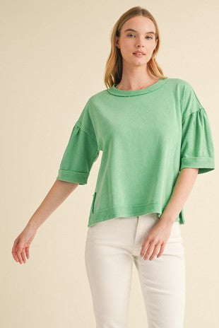 APPLE ACID WASHED 1/2 Sleeves Top