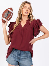 Load image into Gallery viewer, BURGUNDY Ruffle Sleeve Blouse
