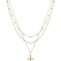 Gold Triple Layered with Bubble Cross Charm 16"-18" Necklace