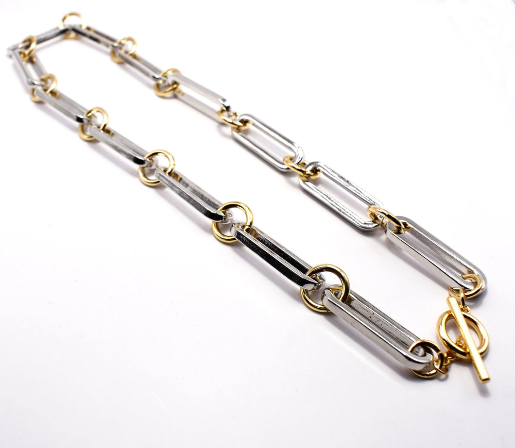Silver and Gold Open Chain Toggle 18
