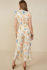 Womens Floral Smock Neck Sleeveless Jumpsuit