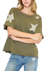 Star Patched Mineral Washed French Terry Top