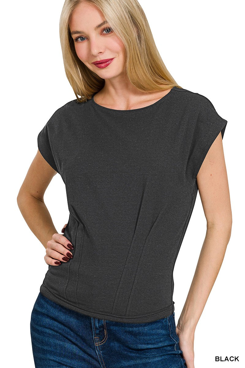 BLACK PLEAT DETAIL TOP