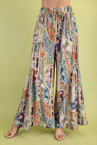 Mixed Print Voluminous Wide Leg Pants