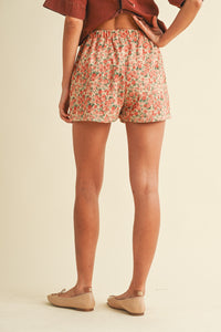 Rose Print Corduroy Shorts