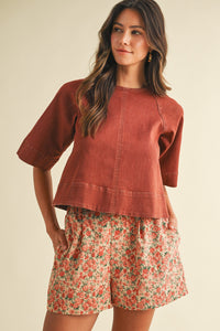 Rose Print Corduroy Shorts