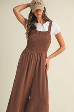 Load image into Gallery viewer, Linen Blend Smocking Bodice Strap Jumpsuit in brown
