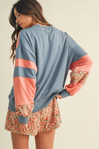 Floral Panel Contrasted Color Block Sweatshirt