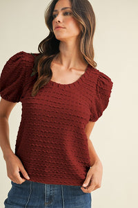 Waive Textured Puff Sleeve Knit Top