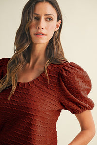 Waive Textured Puff Sleeve Knit Top