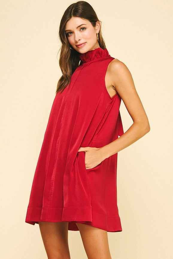 DARK RED MOCK NECK DRESS