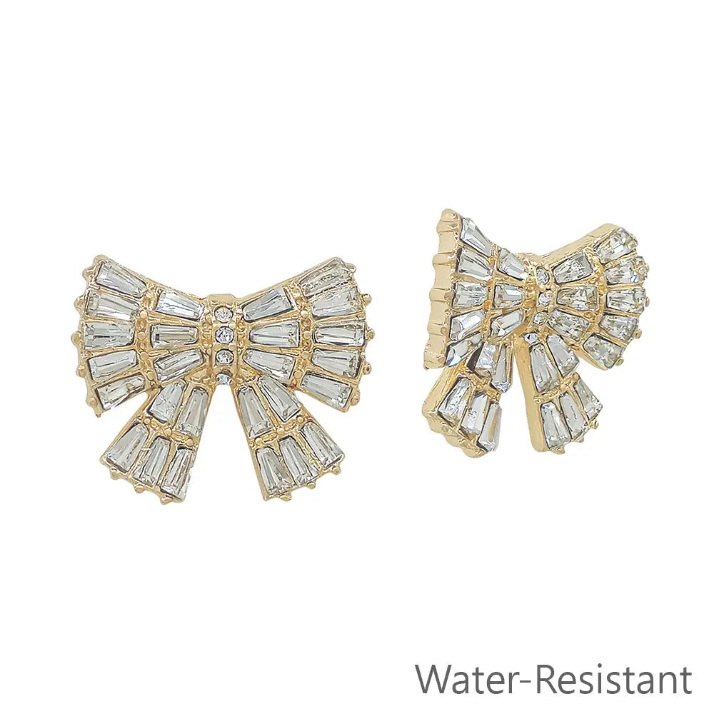 Water Resistant Rectangle Crystals On Gold Bow .75