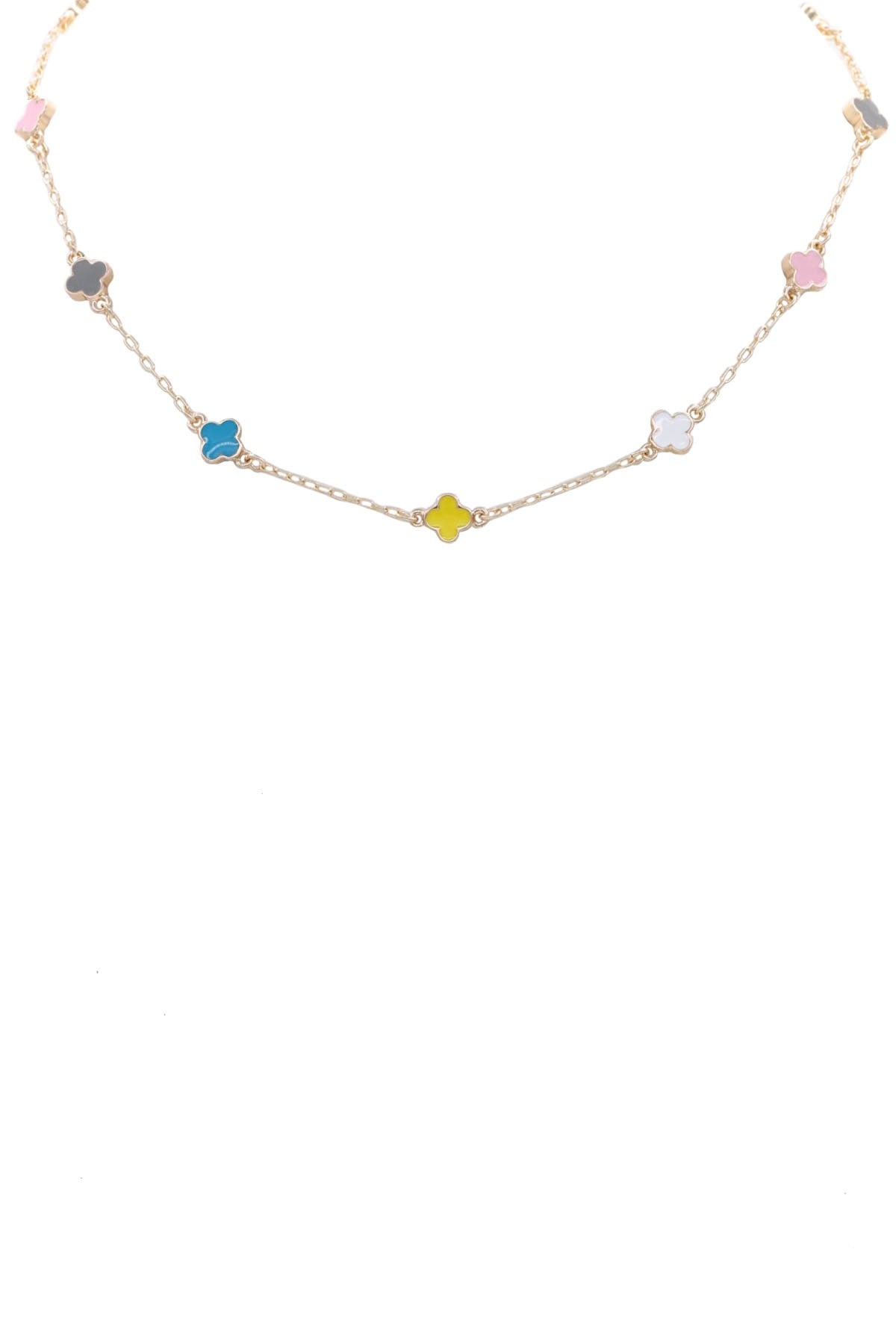 Multi Colored Metal Epoxy Quatrefoil Station Necklace