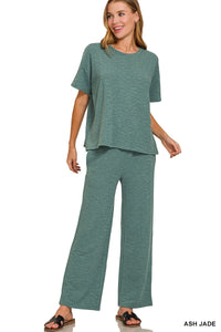 Short SLEEVE Top & Pants 2pcs Set IN ASH JADE