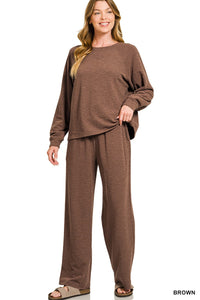 BROWN Long Sleeve Top & Pants 2pcs Set
