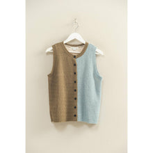 Load image into Gallery viewer, Olive and Blue Color Block Button Down Sweater Vest

