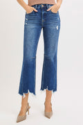 Risen High Rise Crop Straight Leg Distressed Hem Jeans