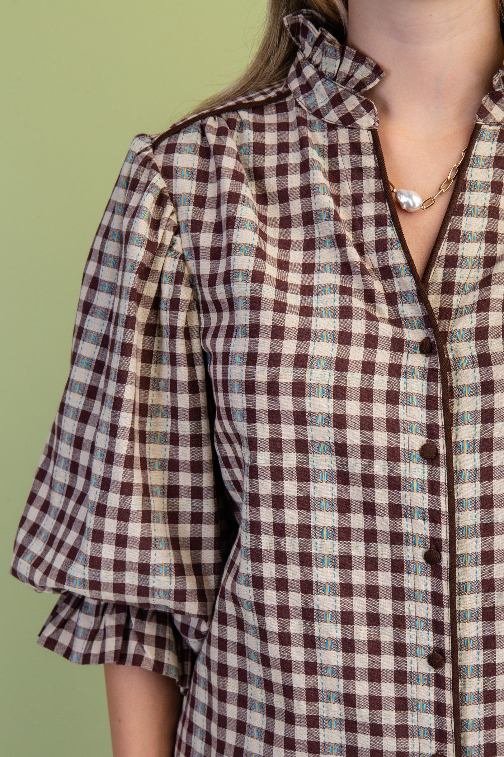 Brown Check Print Button Down