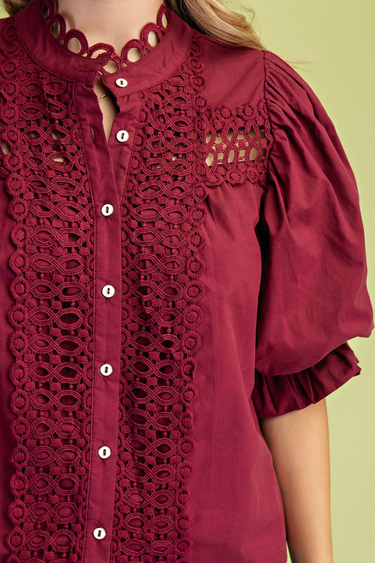 Burgundy Trim Detail Button Down Blouse