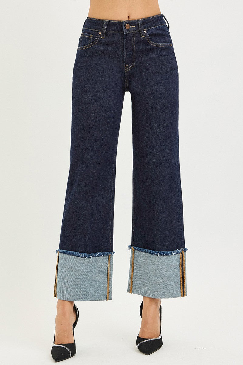 Risen Mid Rise Crop Wide Wide Cuffed Jeans