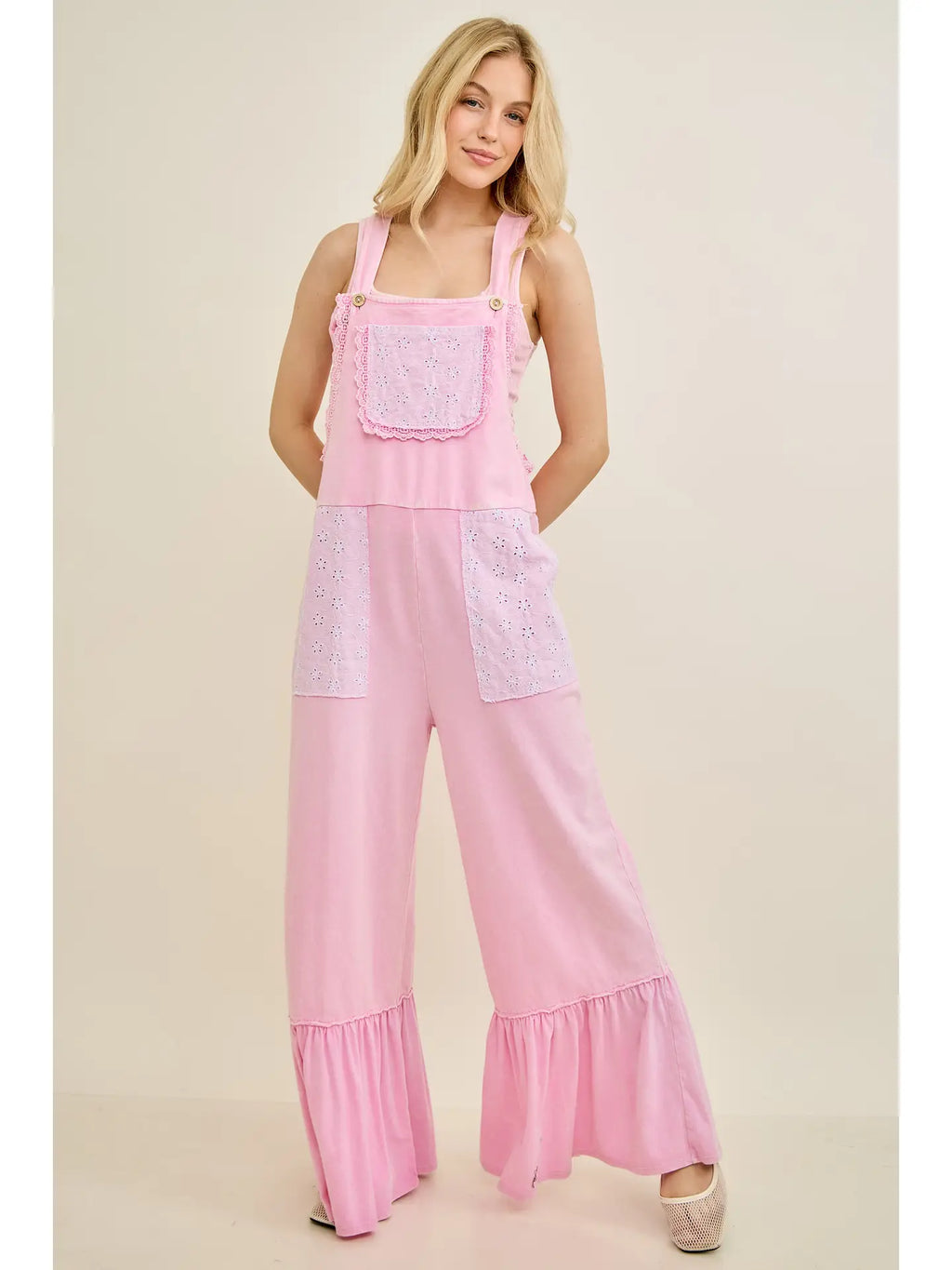 Cotton Candy Mineral Washed Tea Party Ruffle Jumpsuits HJ7065