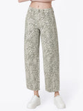 Vervet High Rise Side Seamed Leopard Print Barrel Jeans