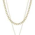 Gold Squared Chain with Freshwater Pearl Layered 16"-18" Necklace