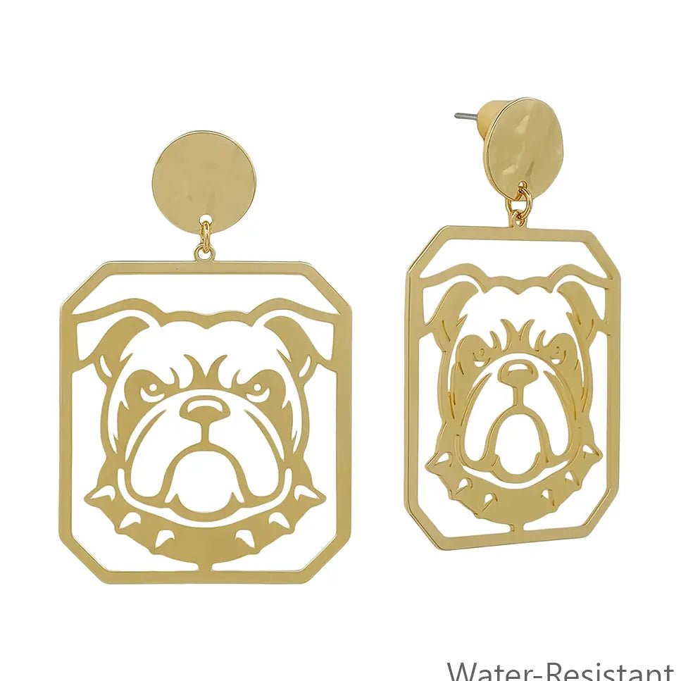 Gold Open Cut Out Bulldog with Circle Post 2" Earring
