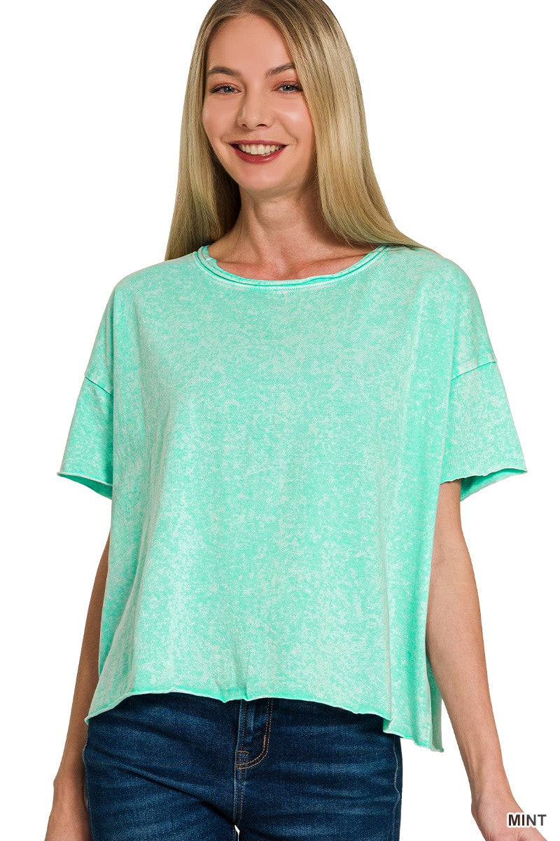 Mint Halo Washed Cotton Short Sleeve Top