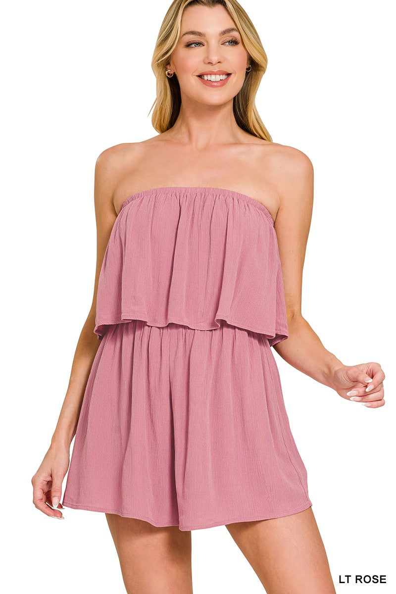Light Rose  Crinkle Strapless Romper