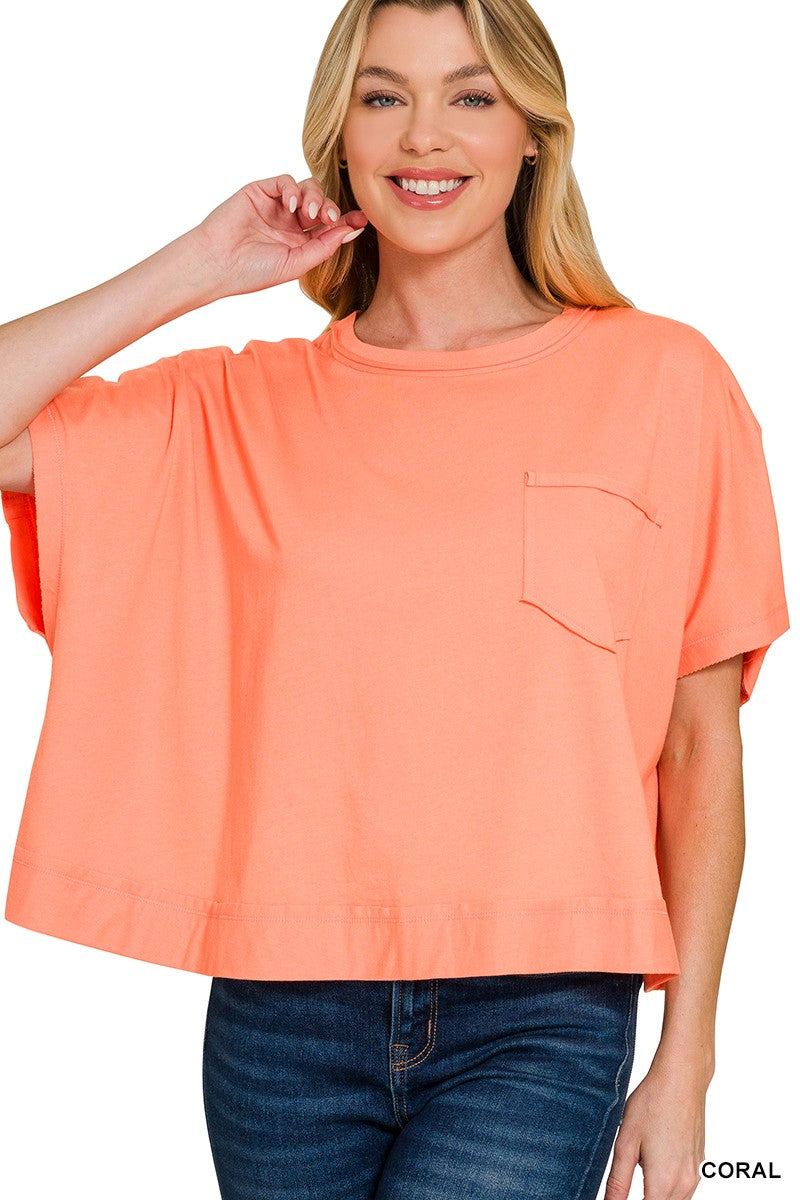 Coral Exposed Seam Boxy Top