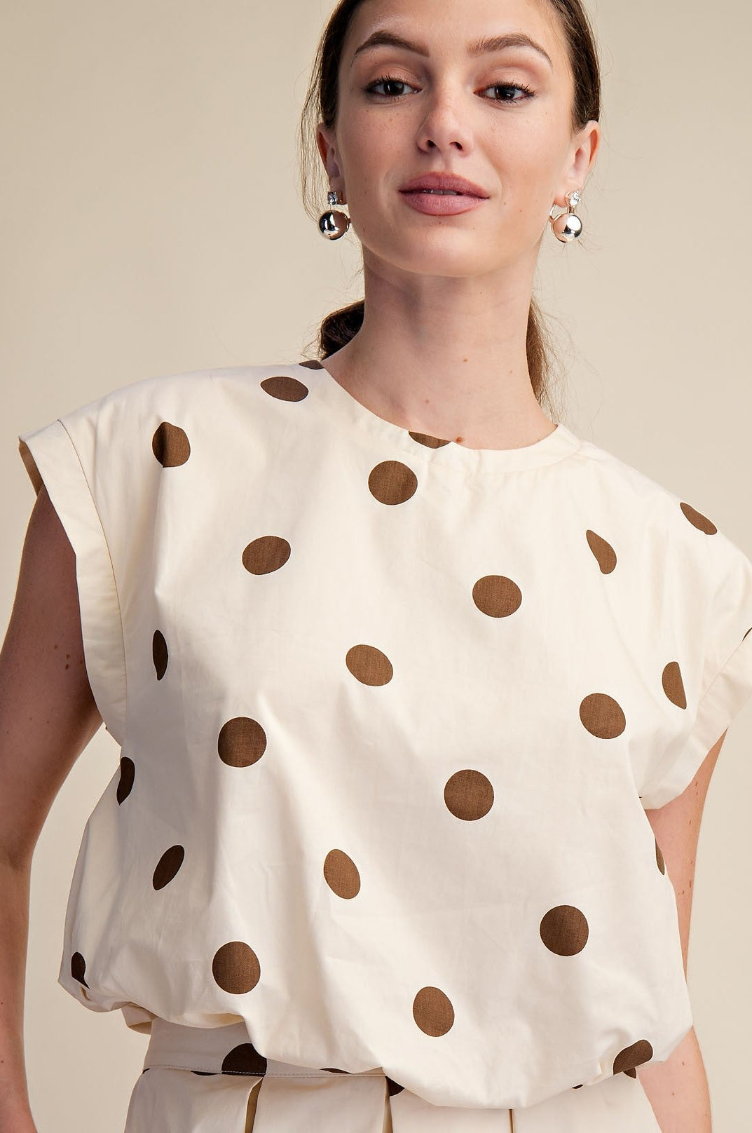 Brown Polka Dot Bubble Crop Top