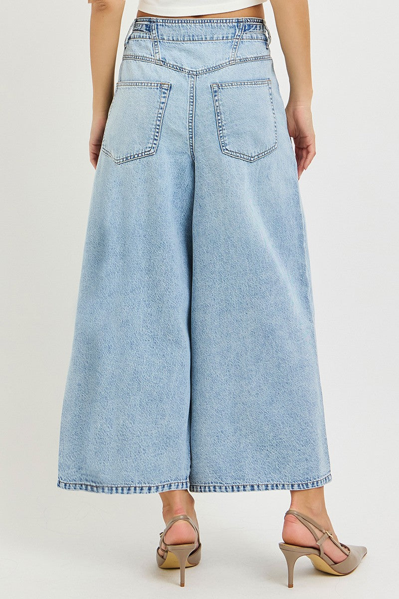 Risen Slouchy High Rise Crop Wide Leg Tie Belted Jeans