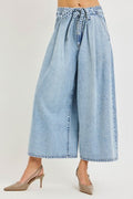 Risen Slouchy High Rise Crop Wide Leg Tie Belted Jeans