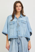 Risen Flowy Denim Square Cape Jacket