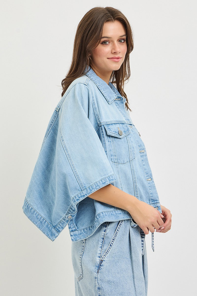 Risen Flowy Denim Square Cape Jacket