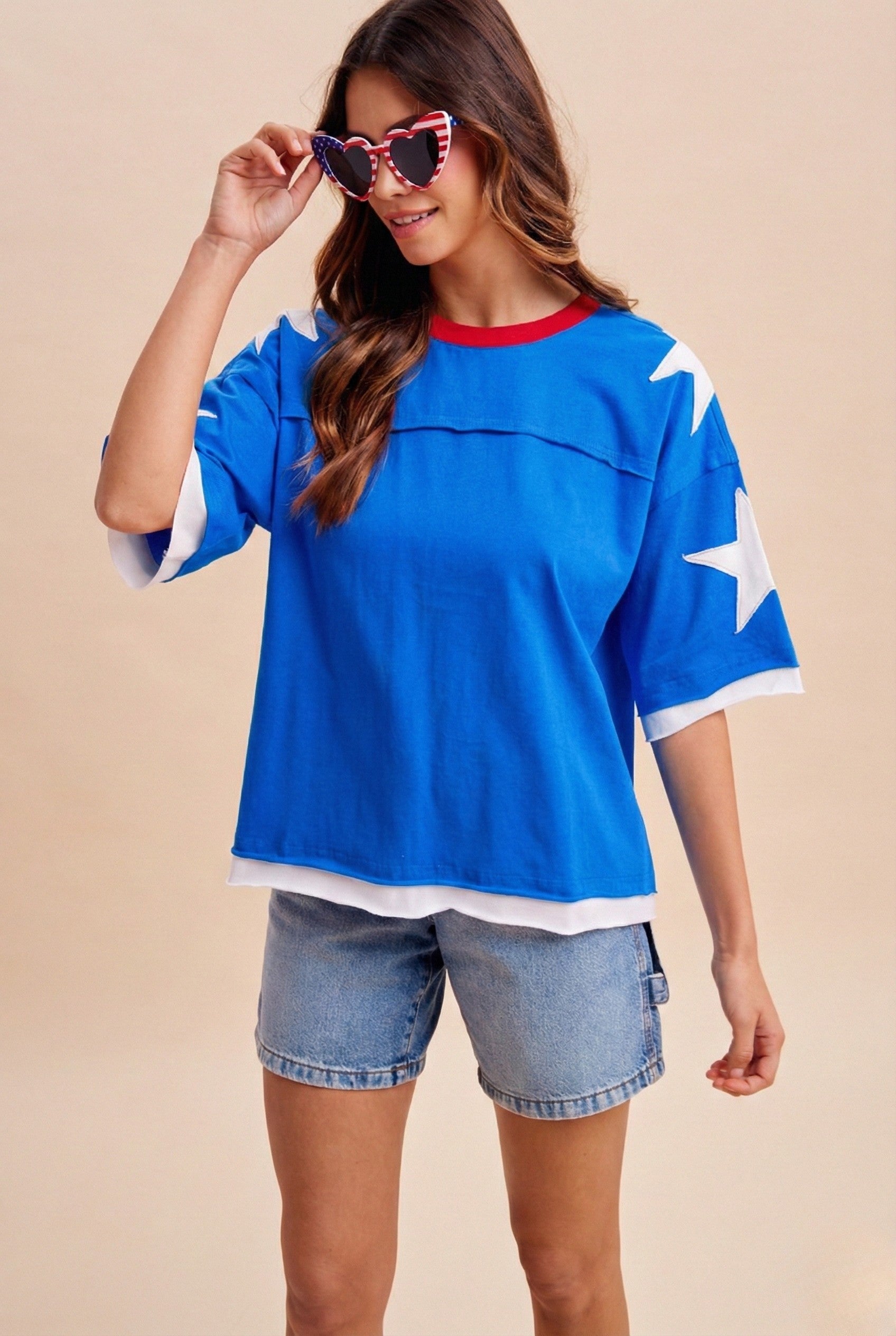 4th Of July Star Patch Detailed Cotton T-shirt