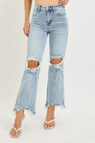 Risen High Rise-crop Light Wash  Straight Jeans