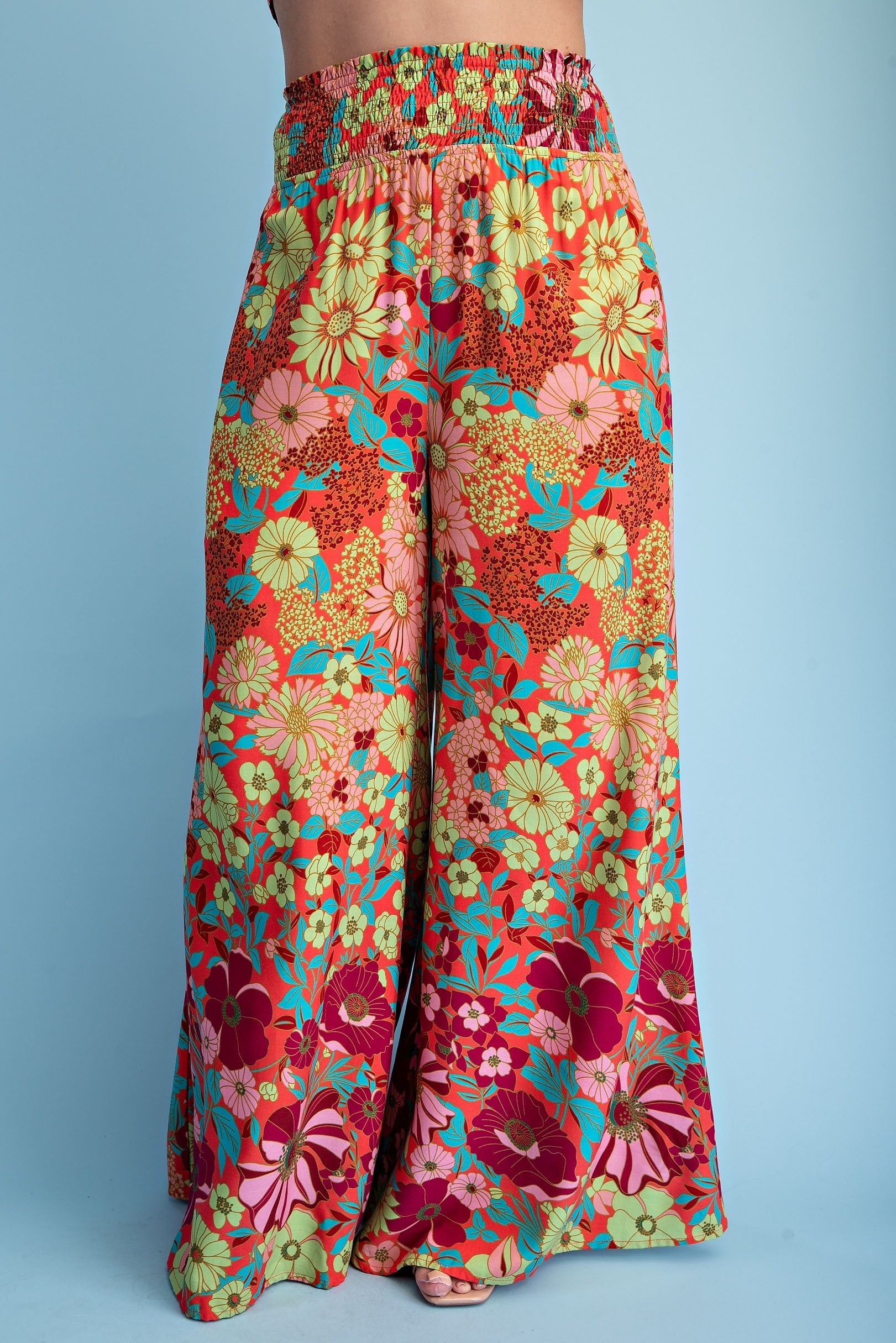 Retro Floral Flare Wide Leg