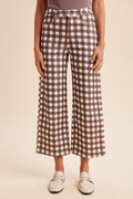 Brown Gingham Check Wide- Leg Cropped Denim Pants
