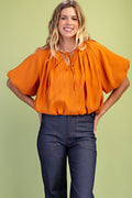 Pumpkin Balloon Pleated Crop Top